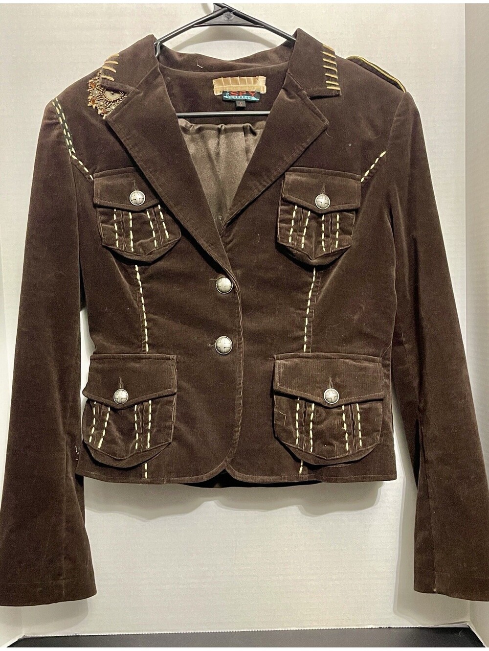 90s Zone Spy Exchange Chocolate Brown Courderoy Ladies S Jacket With Beading